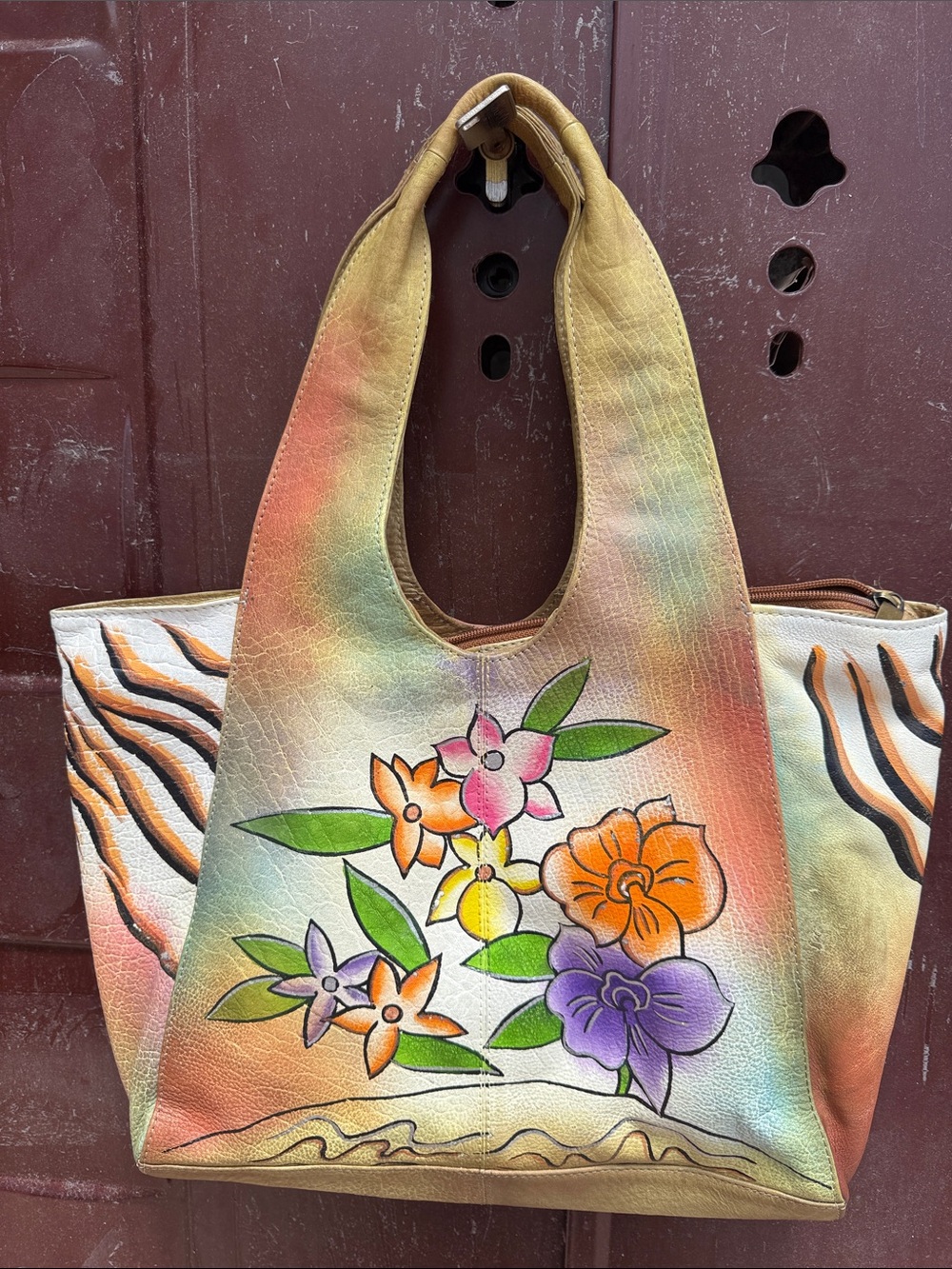 ANUSCHKA inspired Hand-Painted Genuine Leather Vintage floral Shoulder bag